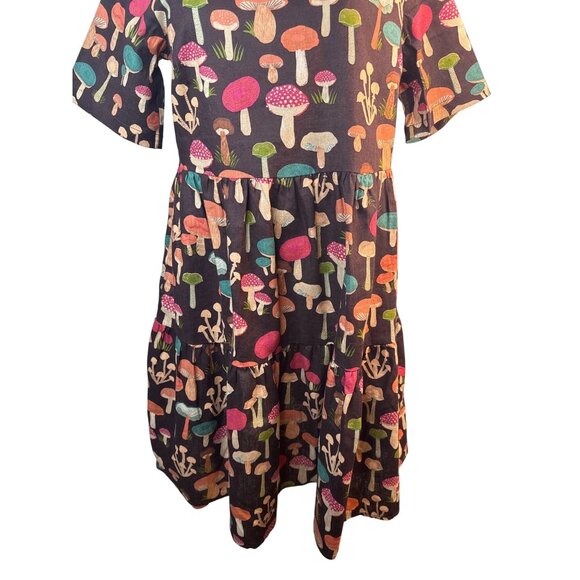 Princess Highway Size 2 Mushroom Print Short Sleeve Tiered Dress Linen Blend NWT - Picture 8 of 16